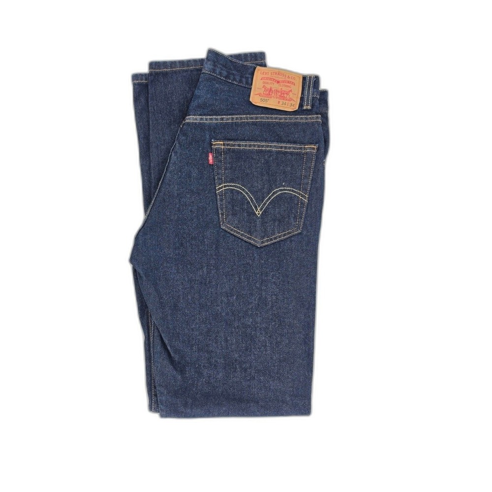 Y2K Levis 505 Regular Fit Jeans Mens 34x34 Dark Indigo Blue Straight Vintage
